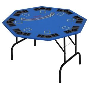 Soozier Poker Table Foldable, 47" Octagon Blackjack Poker Game Table for 8 Players with Cup Holders and Chips Tray, Blue Felt