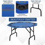 Soozier Poker Table Foldable, 47" Octagon Blackjack Poker Game Table for 8 Players with Cup Holders and Chips Tray, Blue Felt