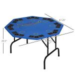 Soozier Poker Table Foldable, 47" Octagon Blackjack Poker Game Table for 8 Players with Cup Holders and Chips Tray, Blue Felt