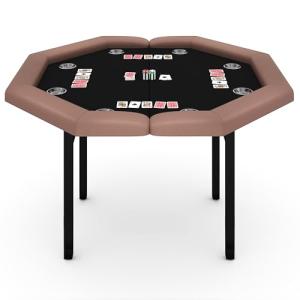 Garvee 48" Folding Poker Table, Folding Game Table Padded Rails ＆ Stainless Steel Cup Holders ＆ Collapsible Metal Legs, 8 Players Octagon Casino Table for Texas Holdem Games (Brown)