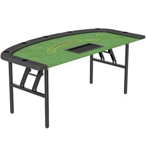 Soozier Poker Table Foldable, 72" Portable Folding Casino Blackjack Table for 8 Players, 220 LBS Capacity, Felt Surface, Cup Holders, Chip Tray, Dealer Spot, Padded Rails for Texas Holdem Game, Green