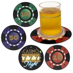 Poker Chip Coasters - 12 Casino Drink Coasters - Cardstock Disposable Table Coasters for Casino Party Decorations, Casino Birthday, Las Vegas Party, Poker Party, Game Night - Table Decoration