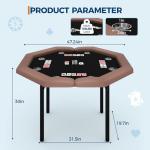 Garvee 48" Folding Poker Table, Folding Game Table Padded Rails ＆ Stainless Steel Cup Holders ＆ Collapsible Metal Legs, 8 Players Octagon Casino Table for Texas Holdem Games (Brown)