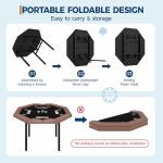 Garvee 48" Folding Poker Table, Folding Game Table Padded Rails ＆ Stainless Steel Cup Holders ＆ Collapsible Metal Legs, 8 Players Octagon Casino Table for Texas Holdem Games (Brown)