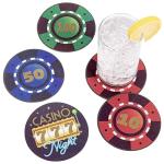 Poker Chip Coasters - 12 Casino Drink Coasters - Cardstock Disposable Table Coasters for Casino Party Decorations, Casino Birthday, Las Vegas Party, Poker Party, Game Night - Table Decoration