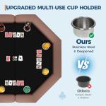 Garvee 48" Folding Poker Table, Folding Game Table Padded Rails ＆ Stainless Steel Cup Holders ＆ Collapsible Metal Legs, 8 Players Octagon Casino Table for Texas Holdem Games (Brown)