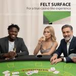 Soozier Poker Table Foldable, 72" Portable Folding Casino Blackjack Table for 8 Players, 220 LBS Capacity, Felt Surface, Cup Holders, Chip Tray, Dealer Spot, Padded Rails for Texas Holdem Game, Green