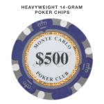 Brybelly Monte Carlo Premium Poker Chips (50-Pack) Heavyweight 14-Gram Clay Composite ($500 Purple)