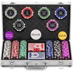 300 Chips Professional Poker Chip Set with Aluminum Case, 11.5 Gram Composite Clay Chips, 2 Decks of Cards, 5 Dice & Dealer Button - Perfect for Texas Holdem, Blackjack, Casino Night (300 pcs)