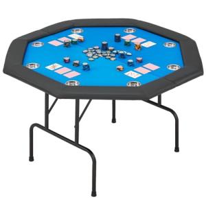 ECOTOUGE 8 Players Poker Table Foldable, Octagonal Texas Hold'em Table w/Stainless Steel Cup Holder, Folding Casino Leisure Poker Game Table for Blackjack, Gambling, Blue