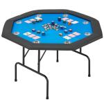 ECOTOUGE 8 Players Poker Table Foldable, Octagonal Texas Hold'em Table w/Stainless Steel Cup Holder, Folding Casino Leisure Poker Game Table for Blackjack, Gambling, Blue
