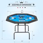 ECOTOUGE 8 Players Poker Table Foldable, Octagonal Texas Hold'em Table w/Stainless Steel Cup Holder, Folding Casino Leisure Poker Game Table for Blackjack, Gambling, Blue
