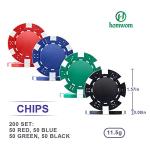 Poker Chip Set - 200PCS Poker Chips with Aluminum Case, 11.5 Gram Chips for Texas Holdem Blackjack