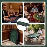 8 Player Foldable Poker Table Top - 4-in-1 Casino Game Set for Texas Hold'em, Blackjack, Craps & Roulette, Portable Folding Table Mat with Cup Holders & Full Props for Home Party, Game Night