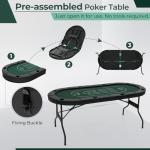 8 Player Foldable Poker Table Top - 4-in-1 Casino Game Set for Texas Hold'em, Blackjack, Craps & Roulette, Portable Folding Table Mat with Cup Holders & Full Props for Home Party, Game Night