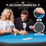 ECOTOUGE 8 Players Poker Table Foldable, Octagonal Texas Hold'em Table w/Stainless Steel Cup Holder, Folding Casino Leisure Poker Game Table for Blackjack, Gambling, Blue