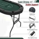 8 Player Foldable Poker Table Top - 4-in-1 Casino Game Set for Texas Hold'em, Blackjack, Craps & Roulette, Portable Folding Table Mat with Cup Holders & Full Props for Home Party, Game Night