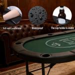 8 Player Foldable Poker Table Top - 4-in-1 Casino Game Set for Texas Hold'em, Blackjack, Craps & Roulette, Portable Folding Table Mat with Cup Holders & Full Props for Home Party, Game Night
