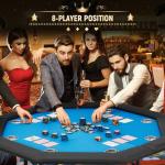 ECOTOUGE 8 Players Poker Table Foldable, Octagonal Texas Hold'em Table w/Stainless Steel Cup Holder, Folding Casino Leisure Poker Game Table for Blackjack, Gambling, Blue