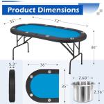 ECOTOUGE Foldable Poker Table, 8 Players Poker Gaming Table w/Stainless Steel Cup Holder & Portable Storage Bag, Folding Oval Texas Holdem Table for Blackjack, Casino Game, Fully Assembled, Blue