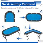 ECOTOUGE Foldable Poker Table, 8 Players Poker Gaming Table w/Stainless Steel Cup Holder & Portable Storage Bag, Folding Oval Texas Holdem Table for Blackjack, Casino Game, Fully Assembled, Blue