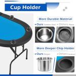 ECOTOUGE Foldable Poker Table, 8 Players Poker Gaming Table w/Stainless Steel Cup Holder & Portable Storage Bag, Folding Oval Texas Holdem Table for Blackjack, Casino Game, Fully Assembled, Blue