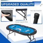 ECOTOUGE Foldable Poker Table, 8 Players Poker Gaming Table w/Stainless Steel Cup Holder & Portable Storage Bag, Folding Oval Texas Holdem Table for Blackjack, Casino Game, Fully Assembled, Blue
