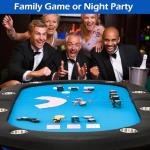 ECOTOUGE Foldable Poker Table, 8 Players Poker Gaming Table w/Stainless Steel Cup Holder & Portable Storage Bag, Folding Oval Texas Holdem Table for Blackjack, Casino Game, Fully Assembled, Blue