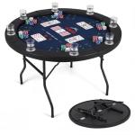 Goplus 48" Poker Table Foldable, 8 Player Round Casino Leisure Texas Holdem Game Table with Metal Legs, 8 Cup Holders, Indoor Folding Card Gaming Table for Blackjack & Club, Family Games (Blue)
