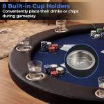 Goplus 48" Poker Table Foldable, 8 Player Round Casino Leisure Texas Holdem Game Table with Metal Legs, 8 Cup Holders, Indoor Folding Card Gaming Table for Blackjack & Club, Family Games (Blue)