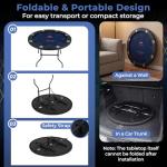 Goplus 48" Poker Table Foldable, 8 Player Round Casino Leisure Texas Holdem Game Table with Metal Legs, 8 Cup Holders, Indoor Folding Card Gaming Table for Blackjack & Club, Family Games (Blue)