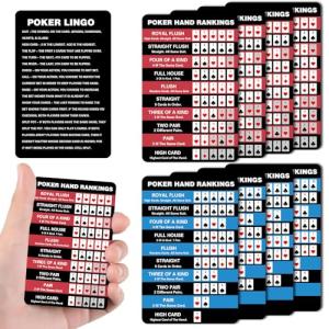 AmazingSpark Poker Hand Rankings Chart Rules Cheat Sheet Cards Poker Hands Ranking Card Beginners Quick Reference Guide Cheat Sheet for Texas Hold(Red,Blue,8 Pcs)