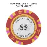Brybelly Monte Carlo Premium Poker Chips (50-Pack) Heavyweight 14-Gram Clay Composite ($5 Red)