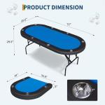 8 Player Oval Poker Table, 72" Foldable Card Table with Storage Bag, Professional Casino Grade Felt & Deep Metal Cup Holders - Portable Folding Game Tables for Texas Holdem, Blackjack, Blue