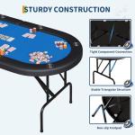 8 Player Oval Poker Table, 72" Foldable Card Table with Storage Bag, Professional Casino Grade Felt & Deep Metal Cup Holders - Portable Folding Game Tables for Texas Holdem, Blackjack, Blue