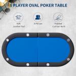 8 Player Oval Poker Table, 72" Foldable Card Table with Storage Bag, Professional Casino Grade Felt & Deep Metal Cup Holders - Portable Folding Game Tables for Texas Holdem, Blackjack, Blue