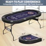RAYKEEP Poker Table Foldable, 8 Player Folding Poker Tables w/Collapsible Legs, Casino Grade Felt, Padded Rails and Cup Holders, Portable Poker Table for Texas Holdem Poker and Blackjack, 71 Inch