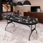 Giantex 8 Player Poker Table Foldable, 72" Portable Folding Texas Holdem Poker Tables w/Padded Rails, Cup Holders, Casino Grade Felt Surface, Oval Card Game Poker Table for Game Room (Black)
