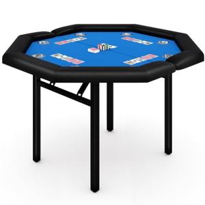 PeakPursuit 8-Player Foldable Poker Table, Protable Blackjack Texas Holdem Table with Padded Rails ＆ Stainless Steel Cup Holders, Octagon Casino Table for Blackjack, Family Games, Club (Blue)
