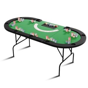 PeakPursuit Oval Poker Table with Collapsible Legs, Blackjack Gaming Tables for 8 Players, Casino Leisure Table with Water-Resistant Cushioned Rail