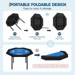 PeakPursuit 8-Player Foldable Poker Table, Protable Blackjack Texas Holdem Table with Padded Rails ＆ Stainless Steel Cup Holders, Octagon Casino Table for Blackjack, Family Games, Club (Blue)