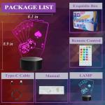 POSSHE Poker Night Light, 3D Illusion Lamp with 16 Colors Changing, Timer, 4 Flash Modes and Dimmable, Poker Cards Decor Playing Cards Dice for Casino Decorations, Man Cave Lights Poker Accessories