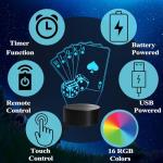 POSSHE Poker Night Light, 3D Illusion Lamp with 16 Colors Changing, Timer, 4 Flash Modes and Dimmable, Poker Cards Decor Playing Cards Dice for Casino Decorations, Man Cave Lights Poker Accessories