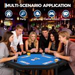 PeakPursuit 8-Player Foldable Poker Table, Protable Blackjack Texas Holdem Table with Padded Rails ＆ Stainless Steel Cup Holders, Octagon Casino Table for Blackjack, Family Games, Club (Blue)