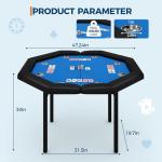 PeakPursuit 8-Player Foldable Poker Table, Protable Blackjack Texas Holdem Table with Padded Rails ＆ Stainless Steel Cup Holders, Octagon Casino Table for Blackjack, Family Games, Club (Blue)