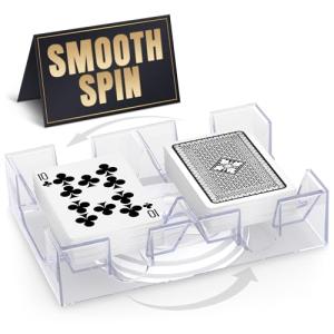 Dual Deck Revolving Canasta Card Holder – 360° Rotating Acrylic card holders for playing cards Tray | Holds 2 Decks for Poker, Bridge & More | Clear, Durable & Easy Access for Home & Casino Games