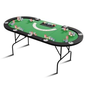 PeakPursuit Oval Poker Table with Collapsible Legs, Blackjack Gaming Tables for 8 Players, Casino Leisure Table with Water-Resistant Cushioned Rail, Stainless Steel Cup Holder