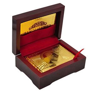 Luxury 24K Gold Foil Poker Playing Cards Deck of Cards with Wooden Gift Box, Premium Waterproof Poker Cards for Party and Card Decks Game, Standard Size