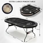 RAYKEEP 10 Player Poker Table Foldable, 84" Folding Blackjack Texas Holdem Table, Portable Casino Leisure Card Board Game Table with Cup Holders and Padded Rails for Game Room (Black)