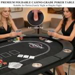 RAYKEEP 10 Player Poker Table Foldable, 84" Folding Blackjack Texas Holdem Table, Portable Casino Leisure Card Board Game Table with Cup Holders and Padded Rails for Game Room (Black)